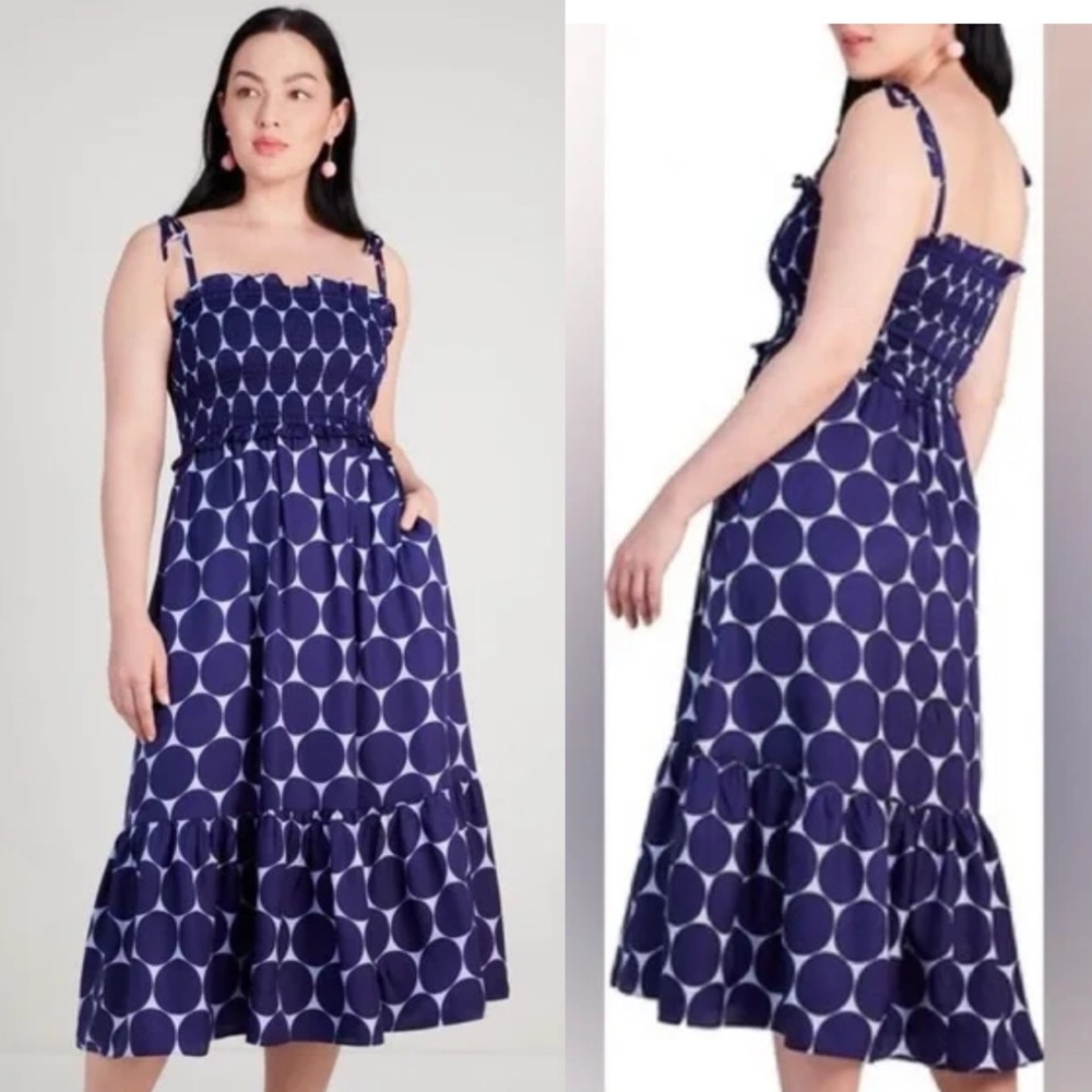 Kate Spade Joy Dot Silk Twill Smocked Dress XXS